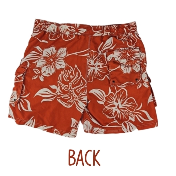 Tropical Swim Shorts w/ Velcro Pockets, Orange, Mens L (36/38) - Picture 4 of 7